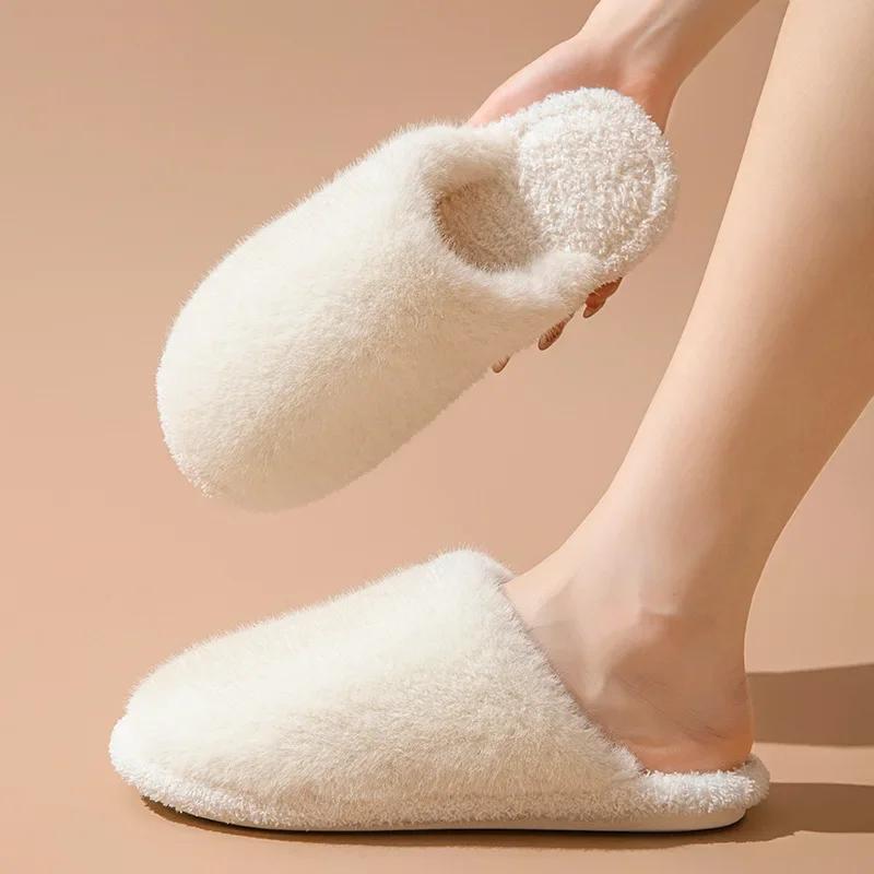 Fashion Women Slippers Autumn/winter Cotton Plush Flat Bottomed Shoes Comfort Warm Lightweight Home Cotton Slippers Chanclas Mujer