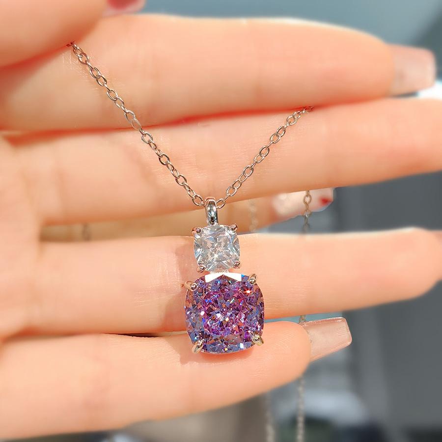 Роскошная Мода Розовое Бриллиантовое Ожерелье Фиолетовый Подвеска Бриллиантовые Серьги-Пуссеты с Высокоуглеродистыми Бриллиантами Огранка «Ледяной Цветок» Кольцо Красочный Набор-Сокровище Женский