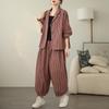 DIMANAF Plus Size 2025 Весенние брючные костюмы Женские полосатые комплекты Костюмы Свободные блузки Рубашки Длинные брюки Повседневная одежда