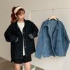 Осенняя джинсовая куртка, свободная женская длинная универсальная студенческая куртка Top Tide размера плюс