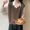 Цветной Пуговичный Вязаный Жилет Женский Художественный Ретро Минималистичный Универсальный Кардиган Жилет с Круглым Вырезом