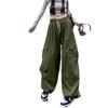 Retro High-Waisted Wide Leg Cargo Pants for Women - Street Dance Hip Hop Trousers, Straight Leg, Floor-Length