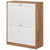 Narrow Shoe Cabinet, 2 Doors, Adjustable Shelves, for 12 Pairs, 60x24.5x75.5cm, Natural & White