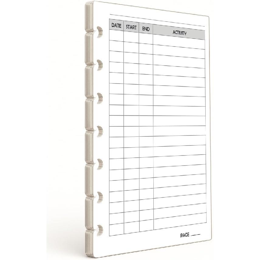 Activity Log Refill Pages fits Discbound Planners, Time Activity Tracker Log Refills, Pre-punched Happy Planner erts (9 Disc Classic)