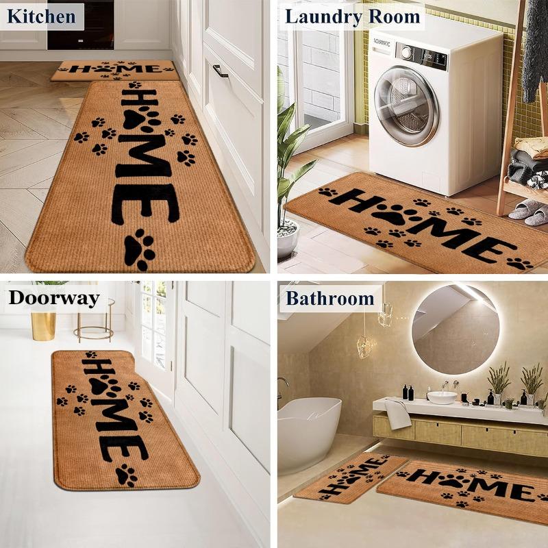 Flannel HOME Paw Print Floor Mat, Non-slip Absorbent Foot Mat At The Entrance, Dirt-resistant Carpet At The Entrance of The Home
