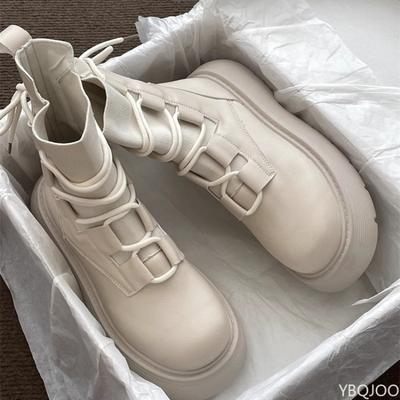 Модные универсальные весенне-осенние новые ботильоны на толстой подошве, увеличивающие рост, на шнуровке, элегантная простая женская обувь