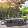 Garden Furniture Set in Aluminium and Textilene Extendable Table 8/12 People 12 Stackable Chairs Grey