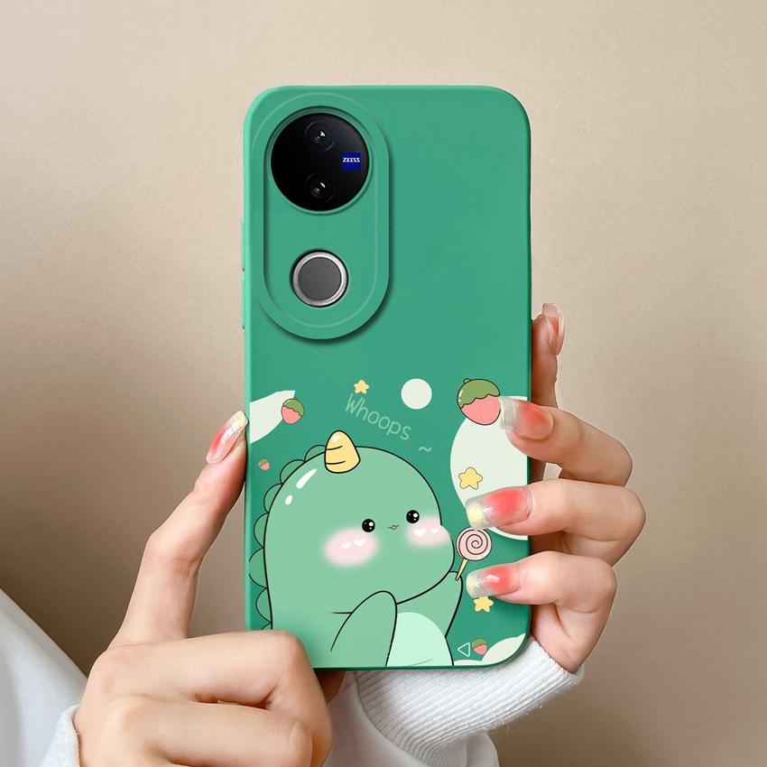 Для Vivo V50 Y16 Y31 Y53S Y55 IQOO Z10X Y51 Y70 Чехлы для телефона Шаловливый динозавр Рисунок Жидкий силикон Пылезащитный Полный защитный чехол Для Vivo Задняя крышка
