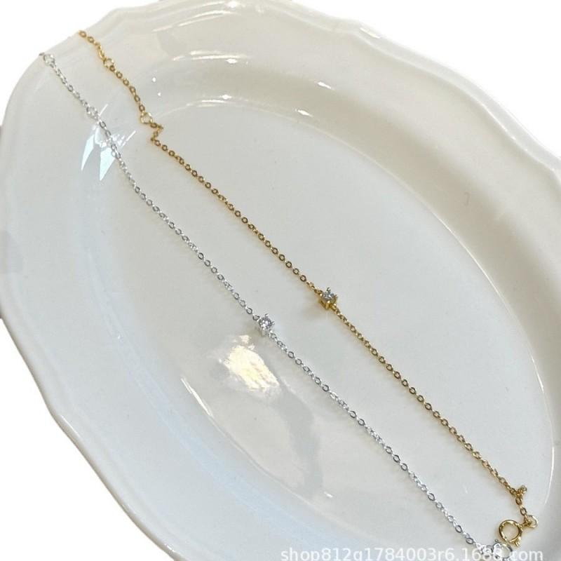 Minimalist Sterling Micro Pave Zircon Mini Bracelet Stackable Fine Chain Women Daily Wear