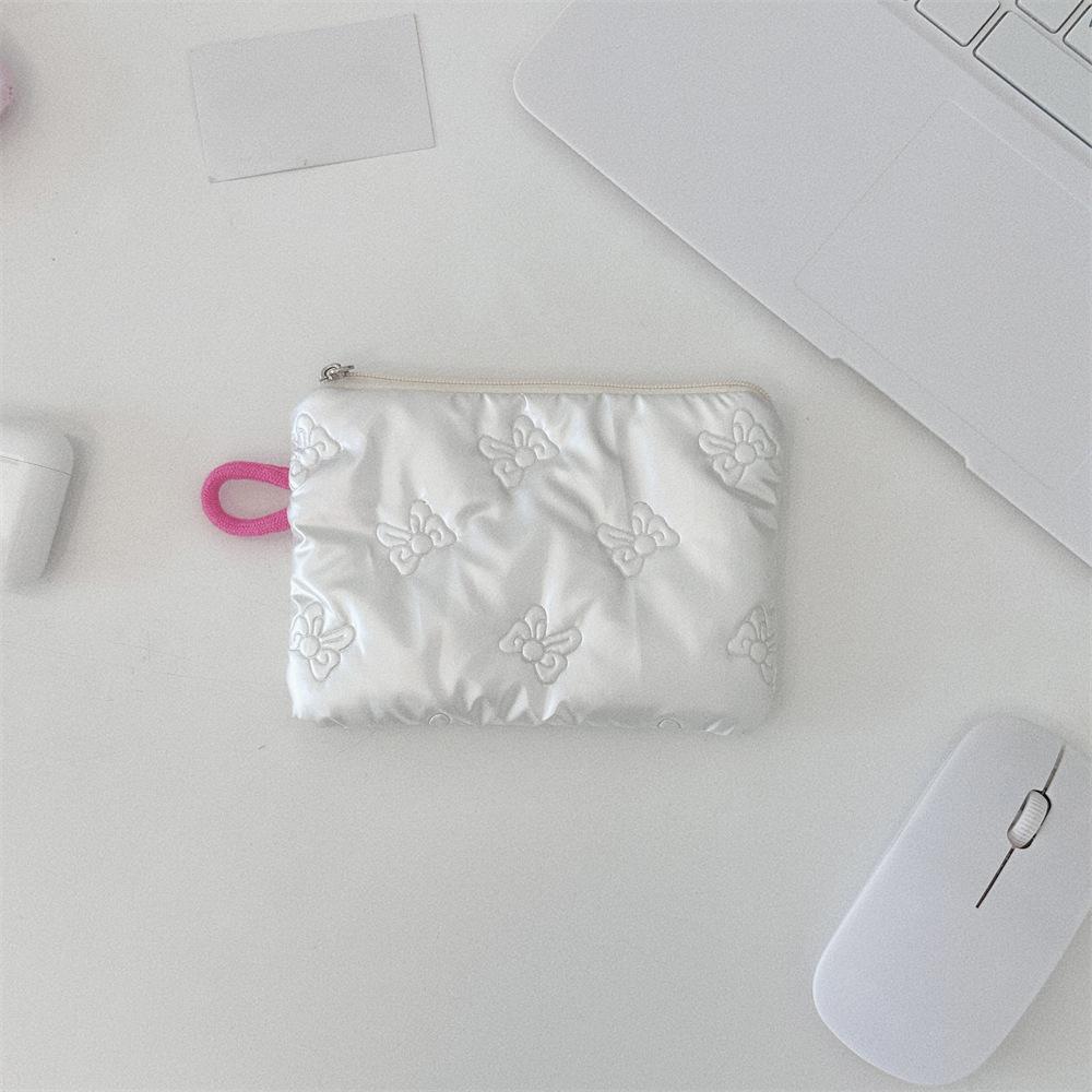 Small Pink Bow Makeup Lipstick Storage Bag Cute Cosmetic Bags Coin Purse Commuter Clutch Ins Style Women's Makeup Bag