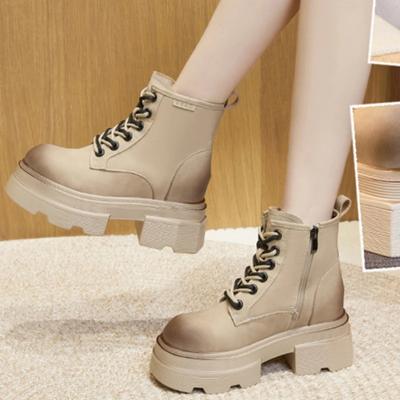Женские водонепроницаемые зимние ботинки 2024 года, зимние нескользящие теплые плюшевые ботильоны, женские ботинки на шнуровке для мотоцикла на платформе, Mujer
