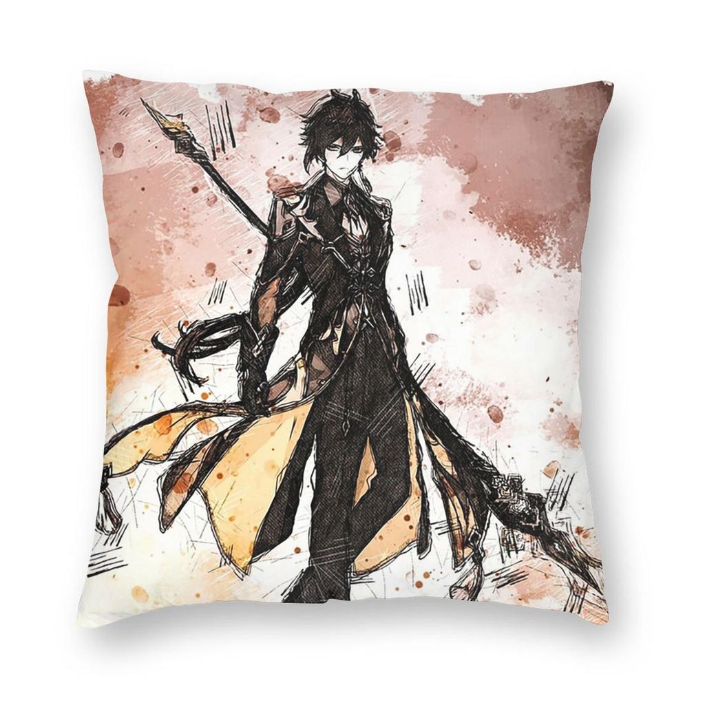 Game Genshin Impact Zhongli Square Pillowcase Pillow Cover Cushion Zip Decorative Comfort Throw Pillow for Home Car