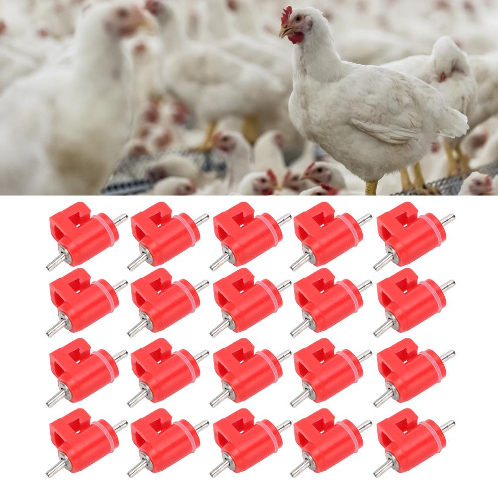 20Pcs Chicken Water Nipple Drinker Feeders Automatic Red Plastic Poultry Farm Animal