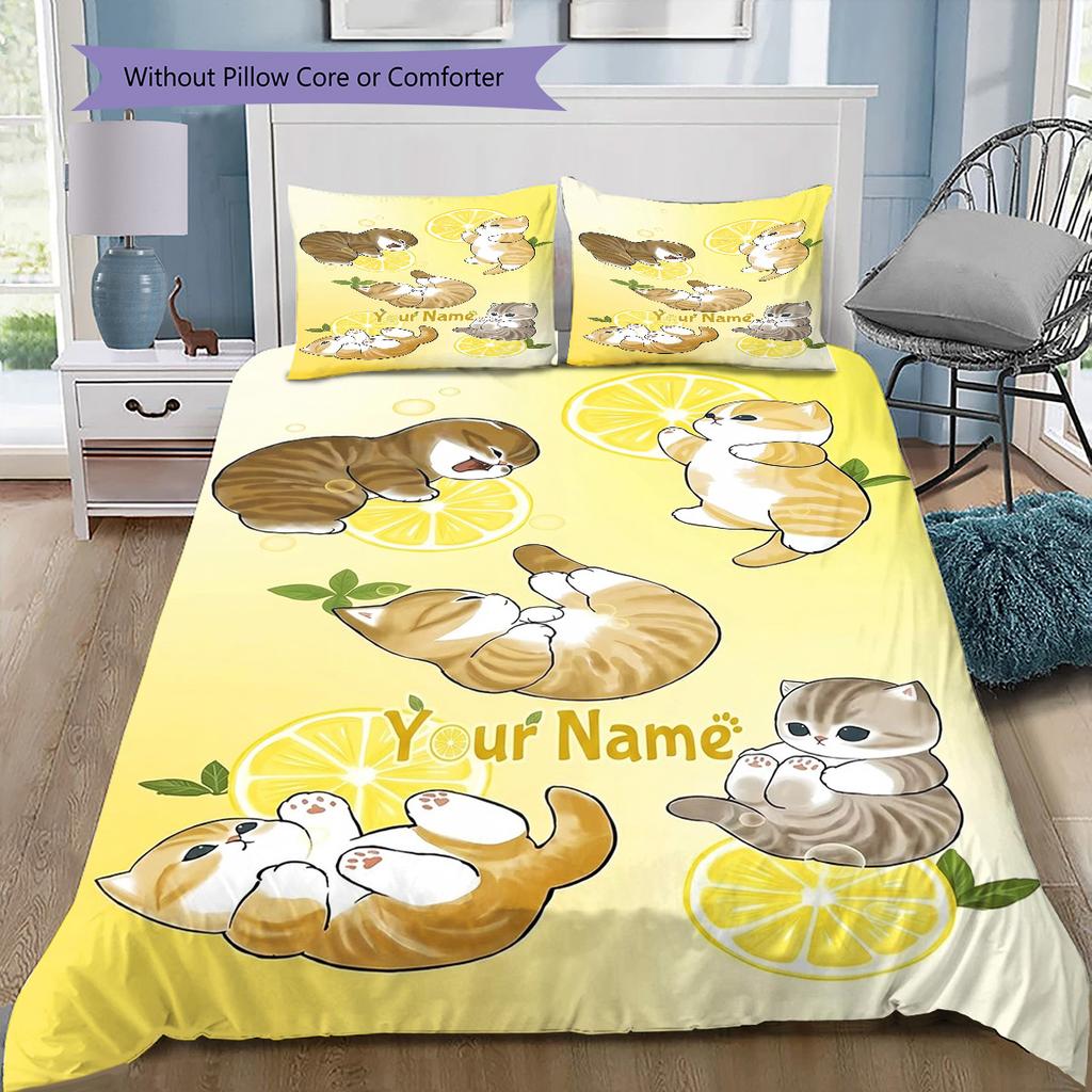 Floral Paws Collection Custom Name Pattern Bedding Quilt Set Quilt Cover Pillowcase Home Birthday Gift(1 * duvet cover + 2 * pillowcase, without core)