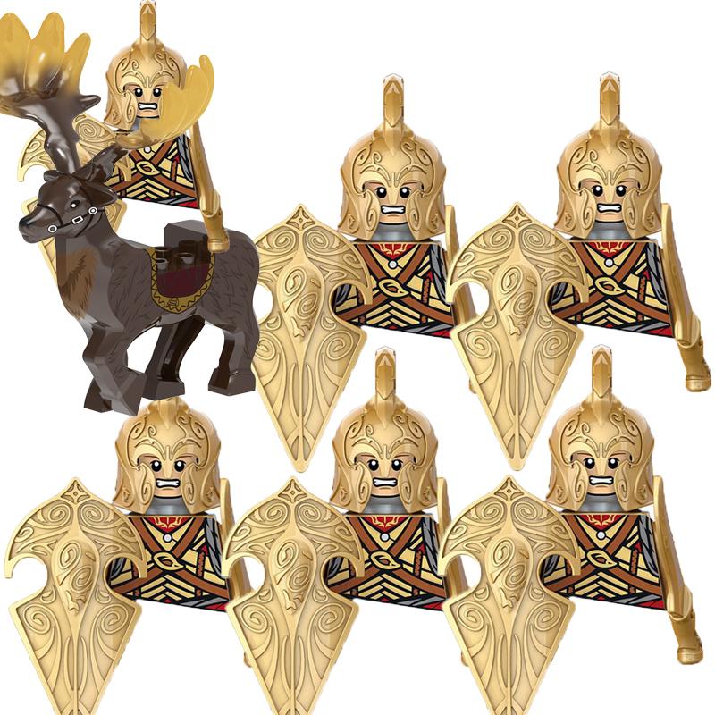 MOC Medieval Military Building Blocks Elven Warrior Orc Rohan Gondor Knight Character Set Animal Army Weapon Bow Crossbow Toy