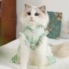 Cat Clothes Spring and Summer Chinese Ink Danqing Dress Thin Mesh Blue Cat Hairless Cat Pet Clothes