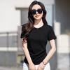 Летняя женская однотонная футболка с круглым вырезом, облегающая, универсальная, с короткими рукавами, из хлопка