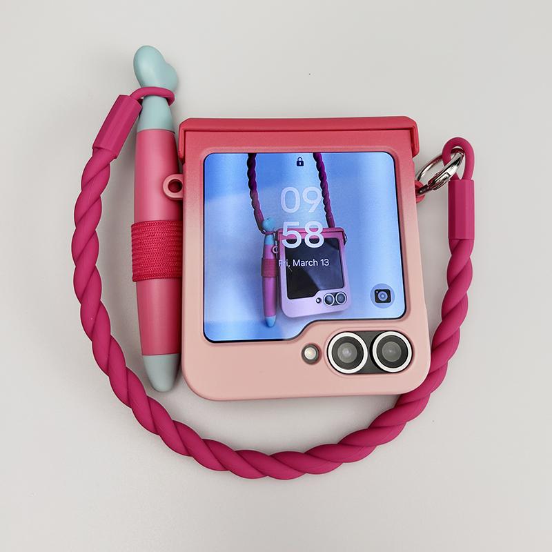 Чехол zflip7 flip6 милый Чехол со стилусом флип-чехол для Samsung Galaxy Z Flip6 zflip7 Милый Funda с силиконовым ремешком для руки