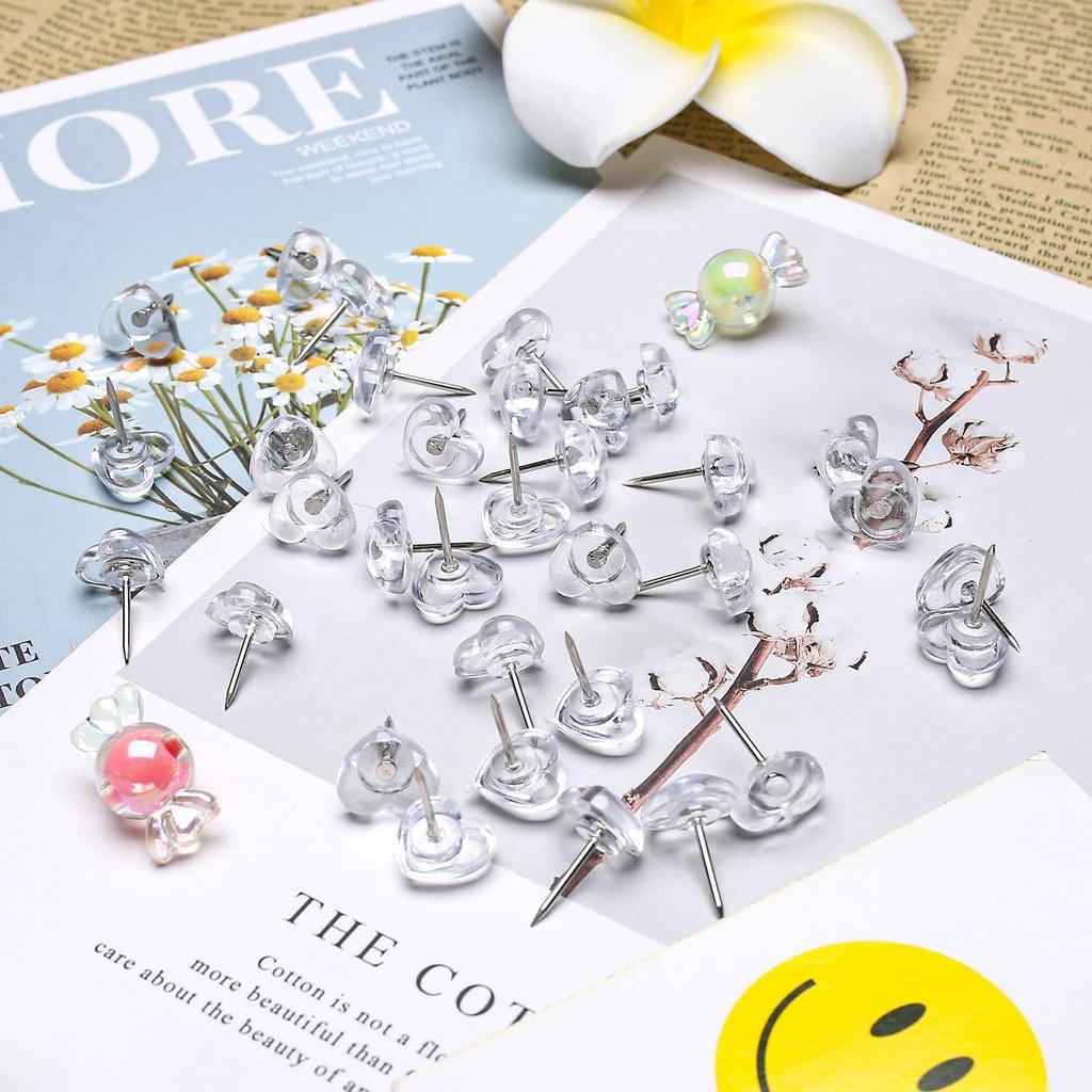 120 Transparent Heart Push Pins for Office, Posters, Postcards, and Corkboard Decorations