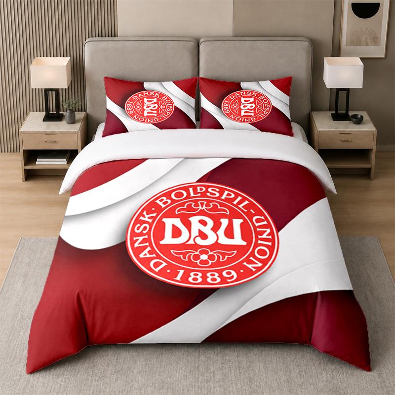 3Pcs Bedding SetDenmark Football Soft Bed Sheet and Two Pillowcases Home Bedroom Decor
