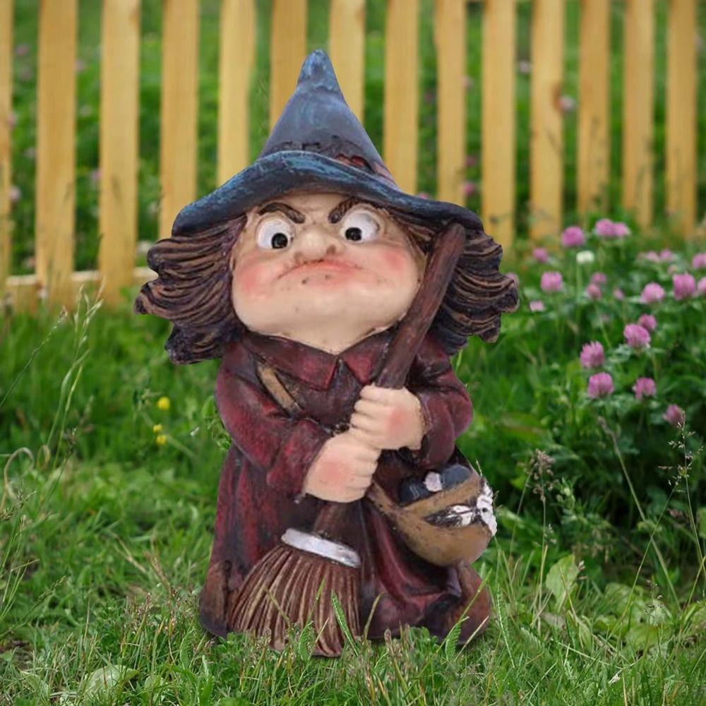 Funny Gnome Statues Resin Garden Dwarf Figurine Halloween Witch Sculpture  Christmas