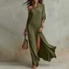 Women S Off Shoulder Slit Solid Fitted Long Dress Street Style