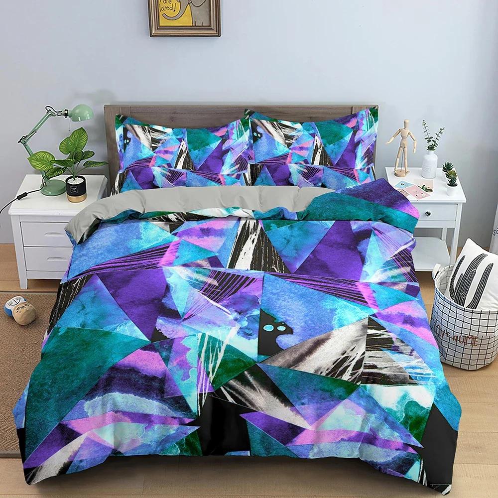 Geometry Colorful Pattern Comfortable Duvet Quilt Cover Pillowcase Bedding Set Children Bedroom Decoration Home Textile