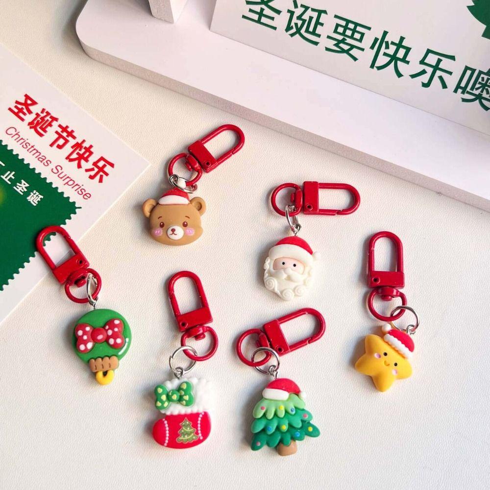 Christmas Tree Xmas Santa Claus Pendant Elk Snowman Christmas Resin Key Chain Key Ring Ornaments Socks DIY Chain Pendant Girls
