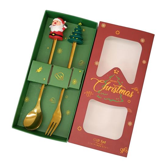 Набор рождественских ложек из нержавеющей стали, тематика «Елка, Санта, Звезда», ложки для перемешивания кофе, праздничная кухонная утварь с подарочной коробкой