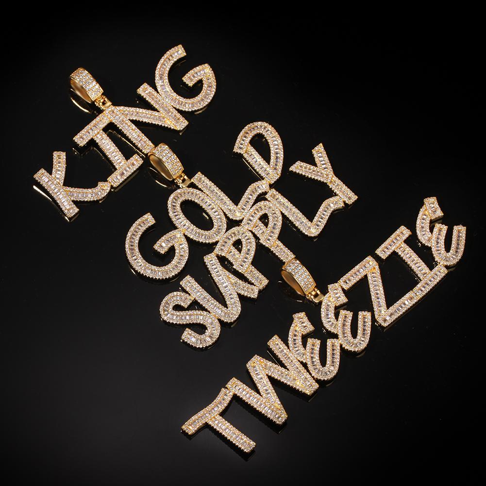 THE BLING KING Ледяной кубический цирконий Багет Initial Letters Подвеска Ожерелье Слова Имя С 4 мм CZ Тонкая цепочка Ювелирные изделия