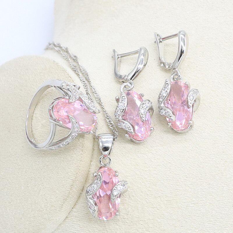 WPAITKYS Роман Розовый Кристалл Серебряный Цвет Наборы Ювелирных Изделий Для Женщин Серьги Кольцо Ожерелье Браслет Бесплатная Коробка