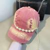 Ins Chic Design Cotton Worn Out Fabridrill Pearl Chain Elegance Luxury Lady Baseball Hat Women Leisure Visors Cap