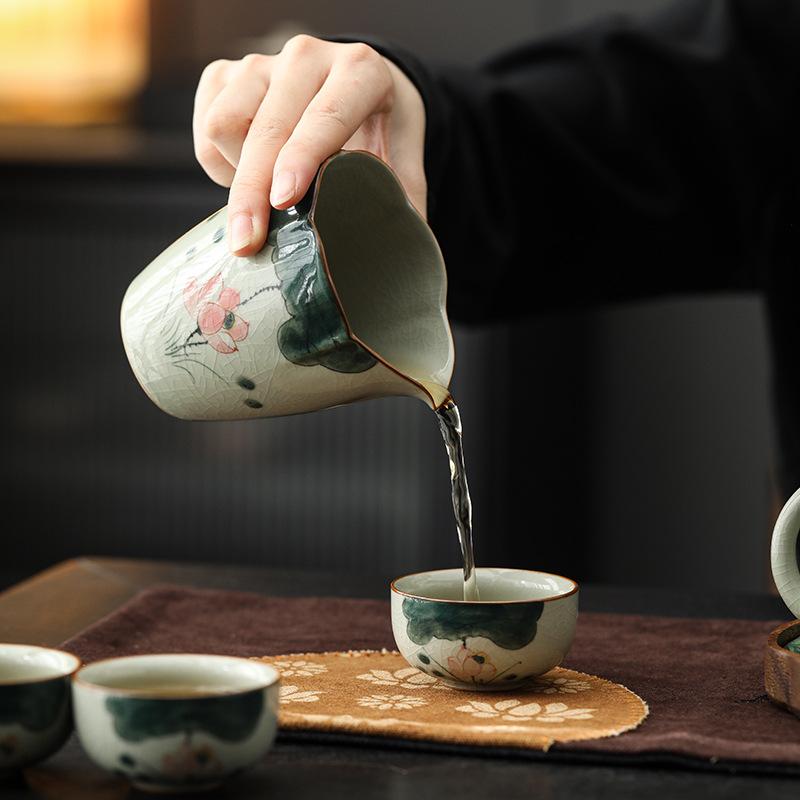 Ge Kiln Hand-Painted Ice Crack Glaze Fair Cup Ceramic Large Tea Sea Kung Fu Tea Set Single Uniform Teacup Tea Dispenser Chinese Style