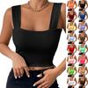 Basic Crop Tops for Women Square Collar Low Back Sleeveless Short Tank Top Solid Color Stretchy Bodycon Sexy Backless T Shirt