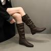 New Style Spring and Autumn Thick Heel Fold Pile Long Knight Boots Pointed Low Heel Casual Elegant Temperament Sleeve Slim Boots