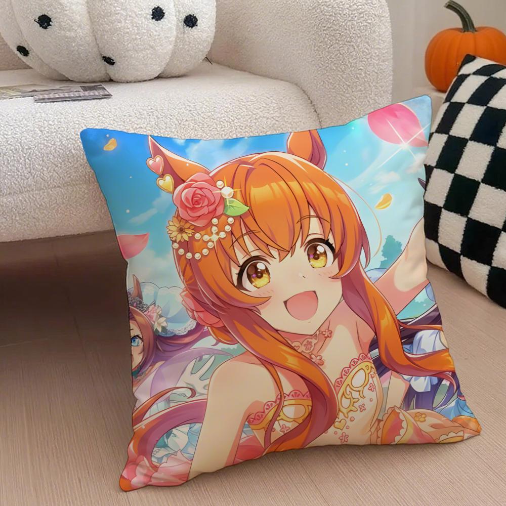 Cheerful  Anime UUmamusume Pretty Derby Cushion Cover Throw Pillow Cover Hidden Button Durable Polyester Chair Cushion