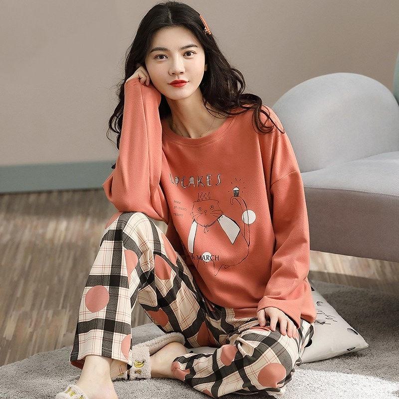 Women's Cartoon Long Sleeve Pajamas - Cute & Comfy Korean Style for Spring & Autumn - Plus Size Available
