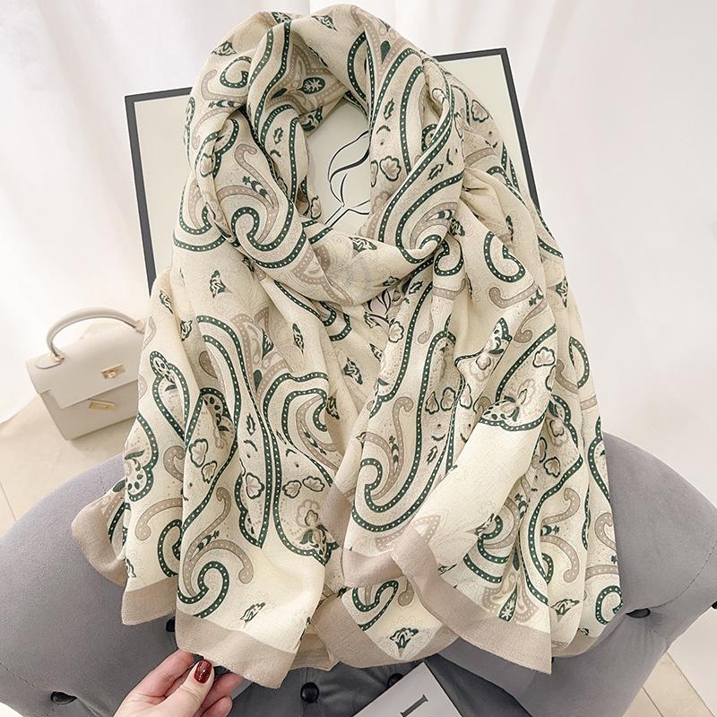 Creative Elegance Cotton and Linen Scarf Femininity High Sense Abstract Style Printing with Shawl