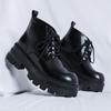 Ботильоны на толстой подошве для мужчин, круглые носки, черные, на шнуровке, мужские мотоциклетные ботинки, новый тренд, кожа, высокие каблуки, мужская обувь, высокий верх