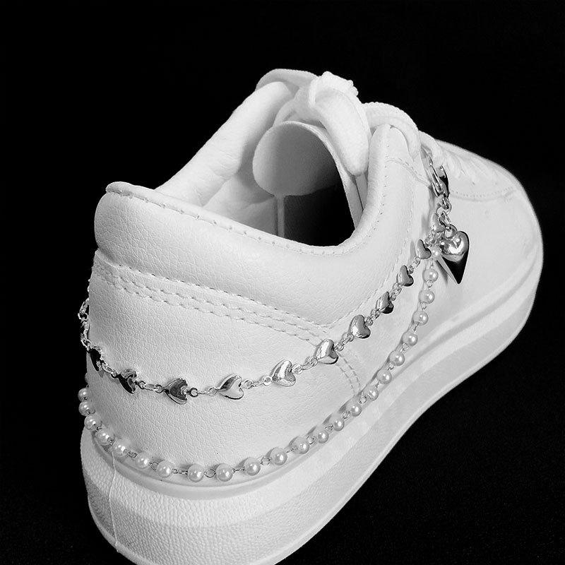 Двойной слой жемчуга сердце цепь пряжки для обуви украшения холст доска обувь аксессуары креативная мода простая обувь ювелирные изделия