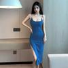 Purely Desired Split Strap Dress Women's Summer European and American Style Wrapped Hip Dress Fashion Women's Clothing