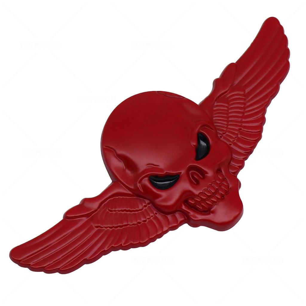Металлическая наклейка-значок на автомобиль 3D Череп скелета с крыльями с красными глазами