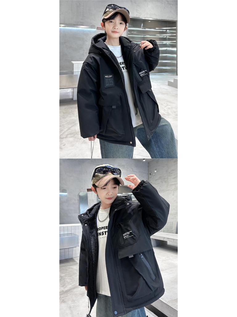 Куртка-ветровка стеганая с капюшоном для мальчиков 2025: Стильный повседневный топ на осень/зиму для мальчиков-подростков