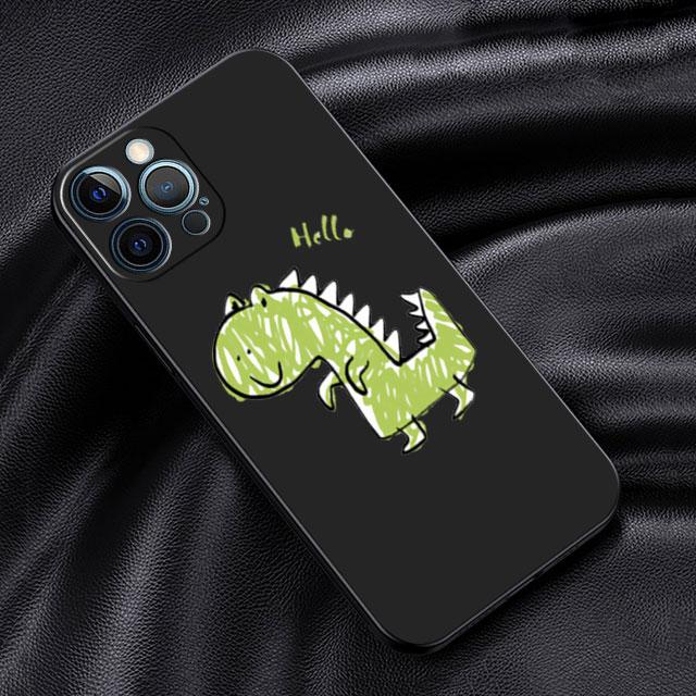Чехол для Apple iPhone 14 13 11 12 Pro 7 XR X XS Max 8 Plus 6 6S SE 2022 13Pro, черный мягкий телефон, милый маленький динозаврик