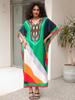 EDOLYNSA Plus Size Women's Kaftan Dress 2024 Summer Multicolor Printed V-Neck Batwing Sleeve Beachwear Swimsuit Coverup Cozy House Dress
