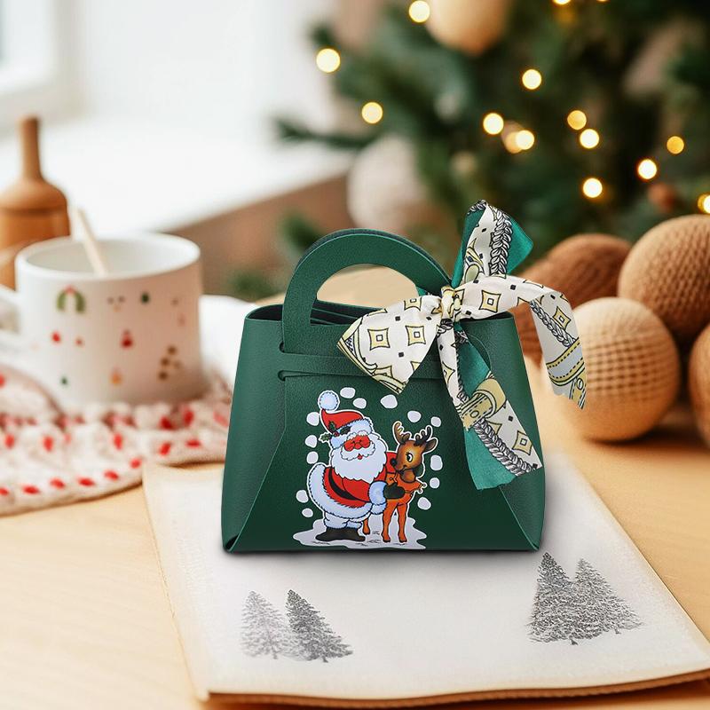 1 шт. рождественская вечеринка декор ручной подарочный пакет рождественские коробки конфет с принтом Санта-Клауса коробка конфет из искусственной кожи
