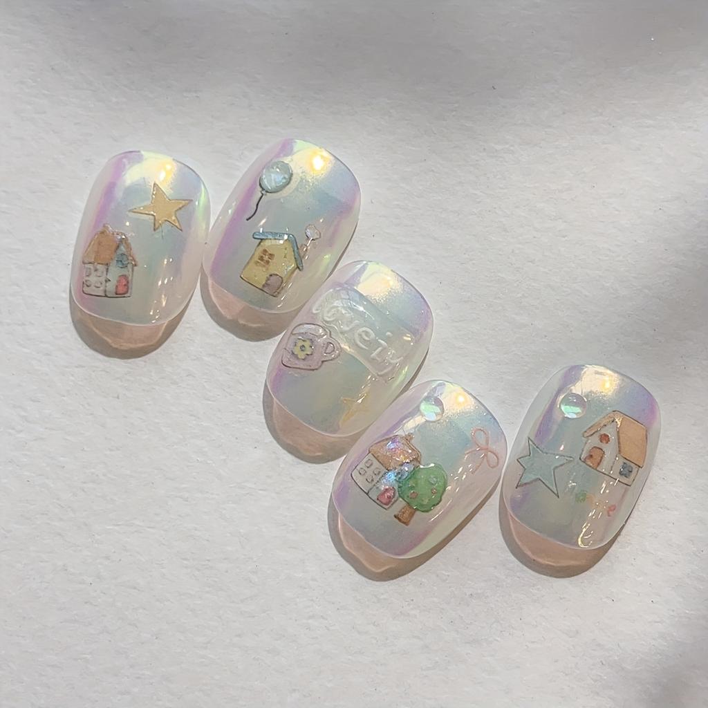 Ракушка-Глянцевые Наклейки для Ногтей в Форме Домика Мультяшные Фантазийные Самоклеящиеся Пластиковые Декали для DIY Нейл-арта, Маникюра Наклейки для Ногтей для Нейл-арта