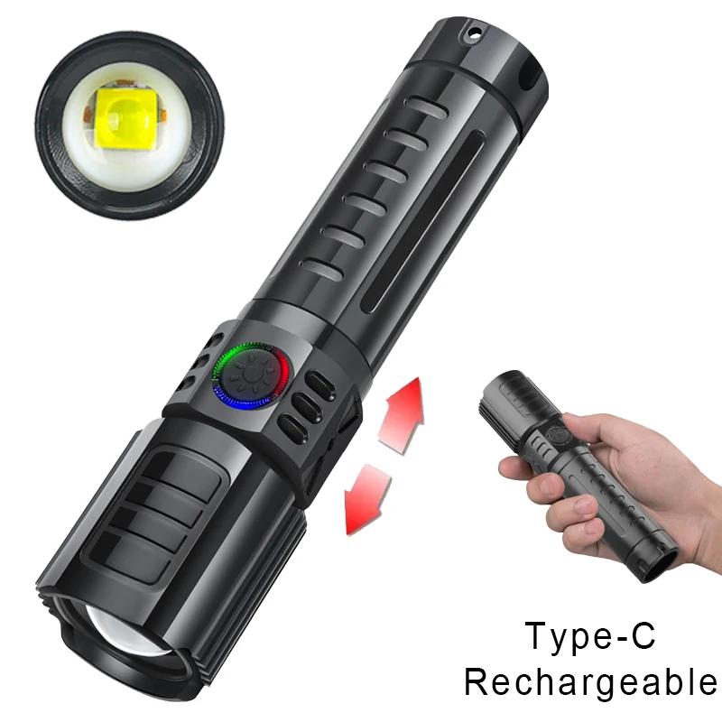 Super Bright P70 LED Flashlights USB Rechargeable Flashlight with Tail COB Floodlight Outdoor Emergency Fishing Power Bank Torch