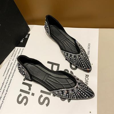 Мода 2024 Новые туфли-лоферы на плоской подошве с острым носком и стразами, осенние, с заклепками, классические женские балетки, мягкие туфли-лодочки