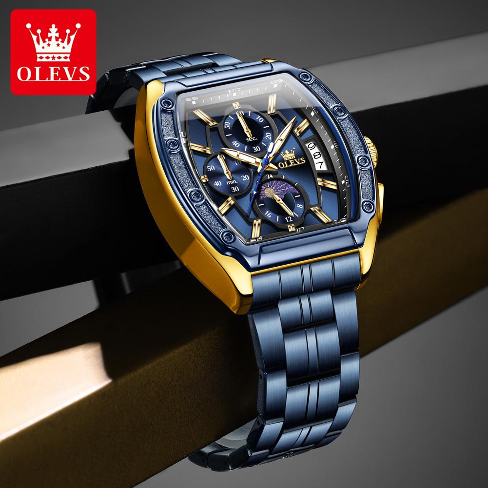 Men Watch Luxury Chronograph Quartz Watch Leather Waterproof Luminous Date Moon Phase Watches for Man Reloj